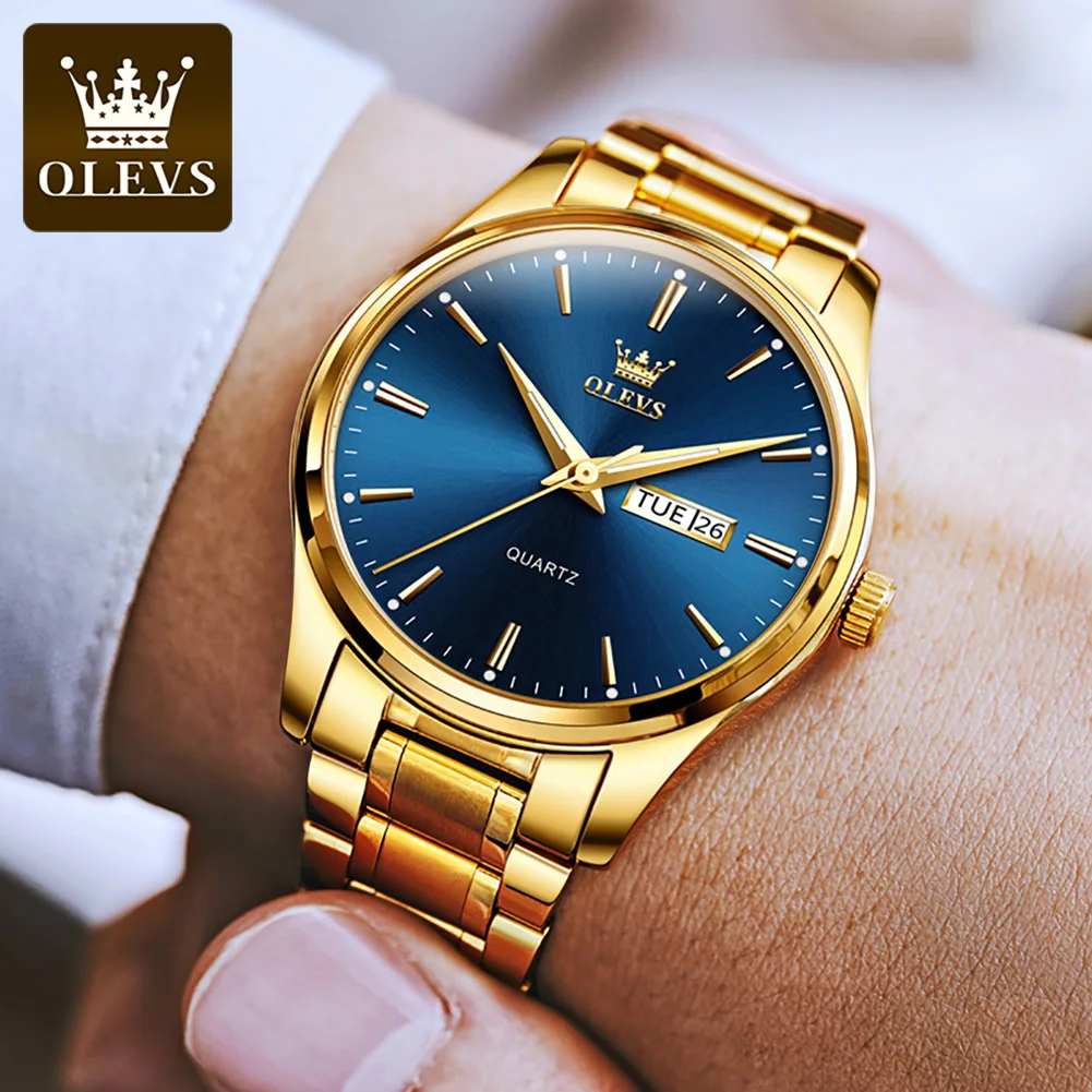 OLEVS 6898 Luxury Men\'s Watches Stainless Steel Waterproof Weekly Calendar Quartz Watch Original Luminous Simplicity Wristwatch