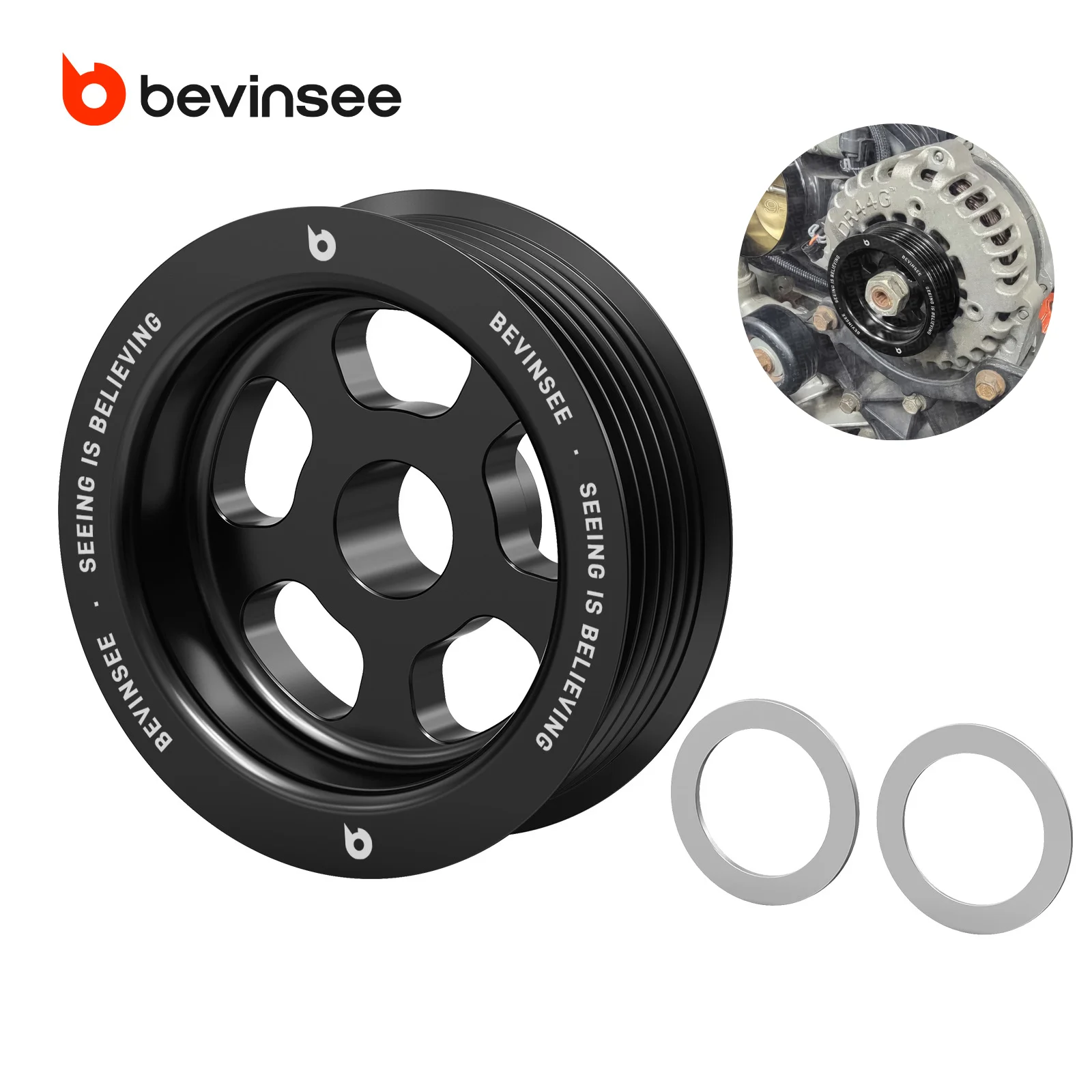BEVINSEE Billet Aluminum Overdrive Alternator Pulley 3