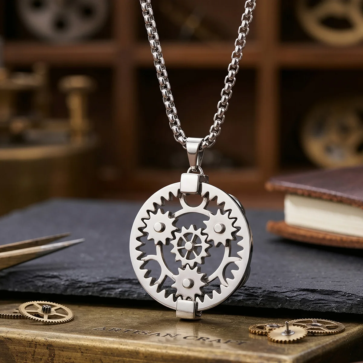 Stainless Steel Hollow Multi Gear Circular Pendant Necklaces Industrial Machinery Steam Punk Necklaces Jewelry Men collares Gift