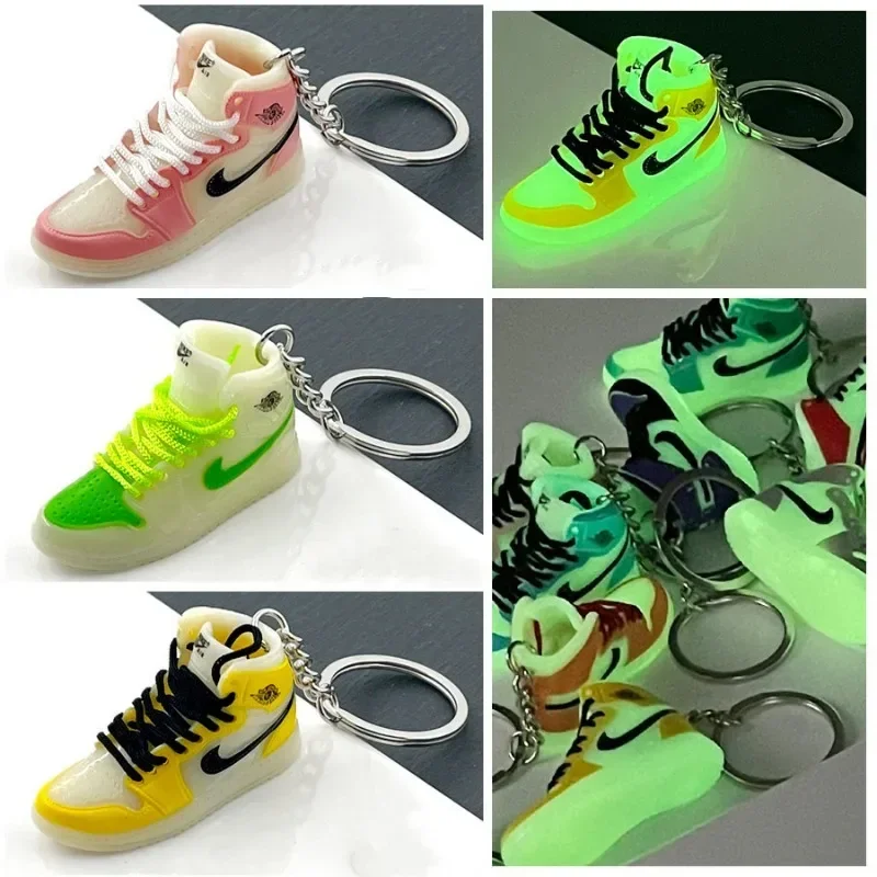 Luminous aj shoes Keychain bag pendant creative mini basketball shoes doll hand-made high-top shoes model ornaments decorations.