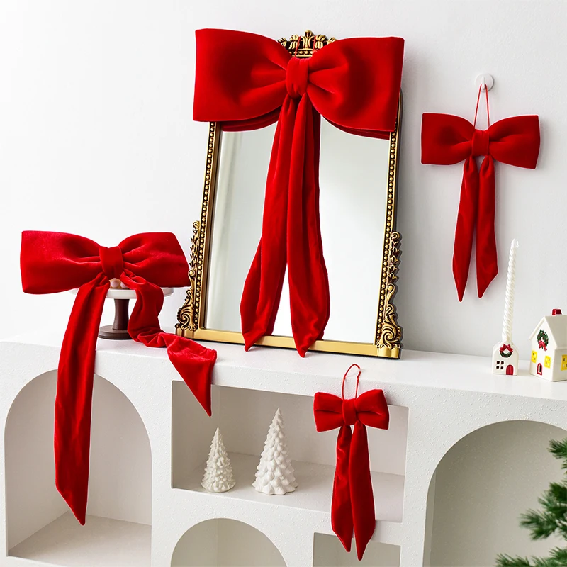 

30cm/40cm Long Velvet Bow Christmas Tree Decoration Pendant XMAS Bows Hanging Ornaments DIY Wedding Party Festival Decor