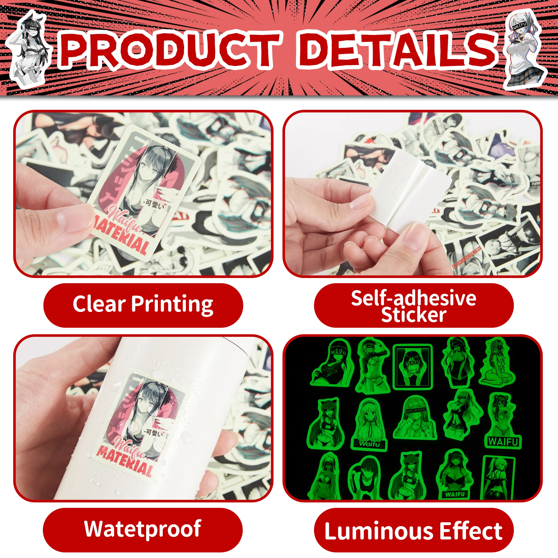 70 قطعة بيكيني أبيض وأسود الجمال يتوهج في الظلام ملصقات فنية للأطفال ملصقات قرطاسية دفتر مقاومة للماء #3