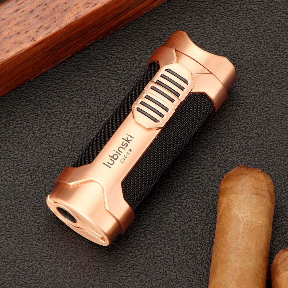 LUBINSKI Metal Cigar Lighter Multifunctional Tobacco 1 Jet Torch Lighter Cigar Rest Tobacco Drill Butane Gas Lighter - 4 Colors