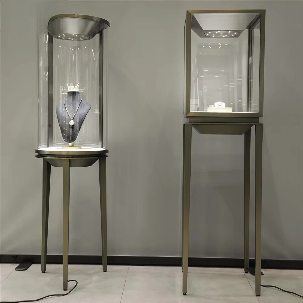 

Jewelry Store Fixture Luxury Jewelry Shop Interior Decoration Design Glass Metal Cabinet Jewelry Display Showcase