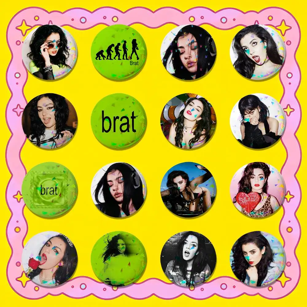 For Charlie XCX Brat Badge Cover Custom Pin Insignia Emblem Round 32mm Button Hats Laser Film