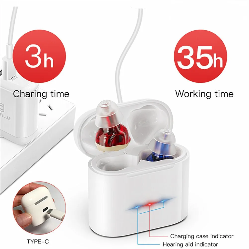 Mini Portable Magnetic Rechargeable Earbuds In-Ear Invisible Noise Reduction Headset With Charging Compartment For Elderly Gift