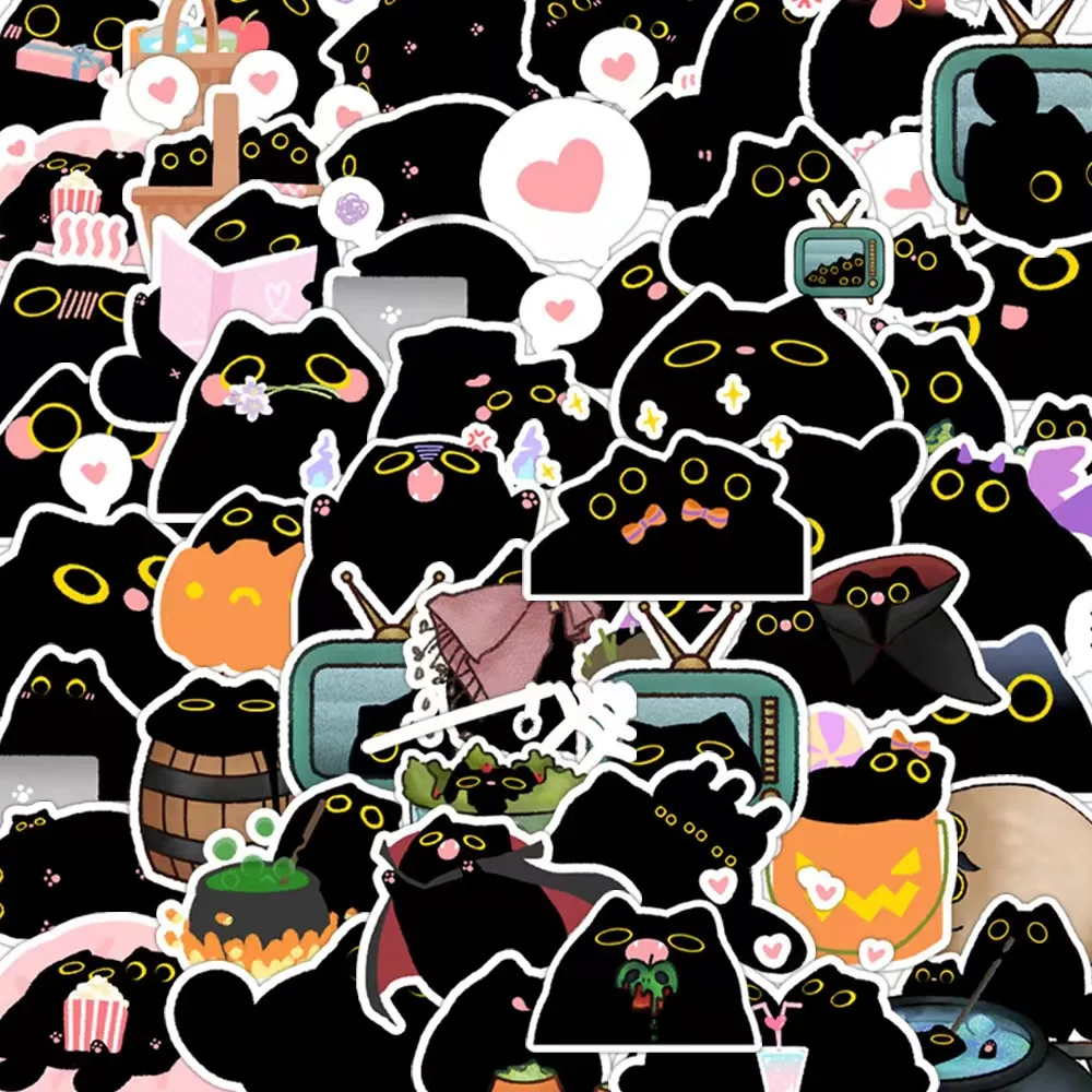 

50Pcs Cartoon Cute Black Cat Stickers For Luggage Laptop Guitar Phone Diary Waterproof Graffiti Vinyl Decals