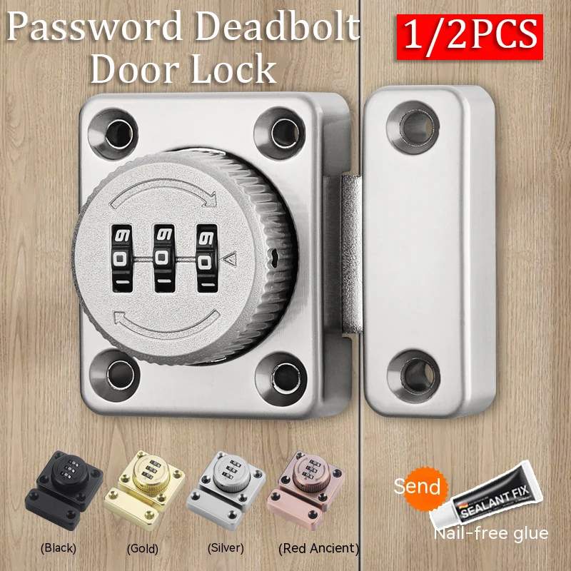 S1/2pcs No punching Combination Lock Latch Bolt Latch Door Hitch Sliding Door Lock Open Door Lock Room Door Ecurity Door Buckle