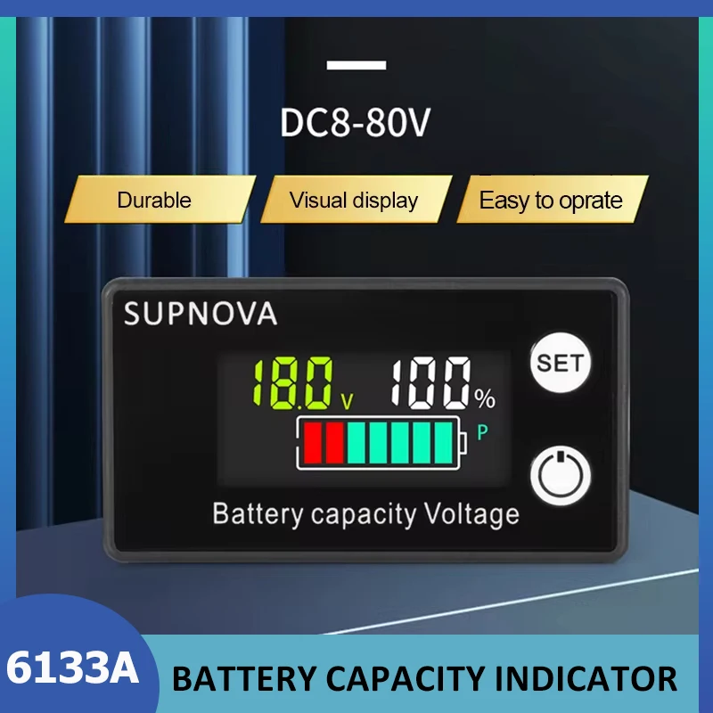 Indicatore di capacità della batteria voltmetro cc DC 8V-100V piombo acido litio LiFePO4 Tester della batteria misuratore di alimentazione 12V 24V