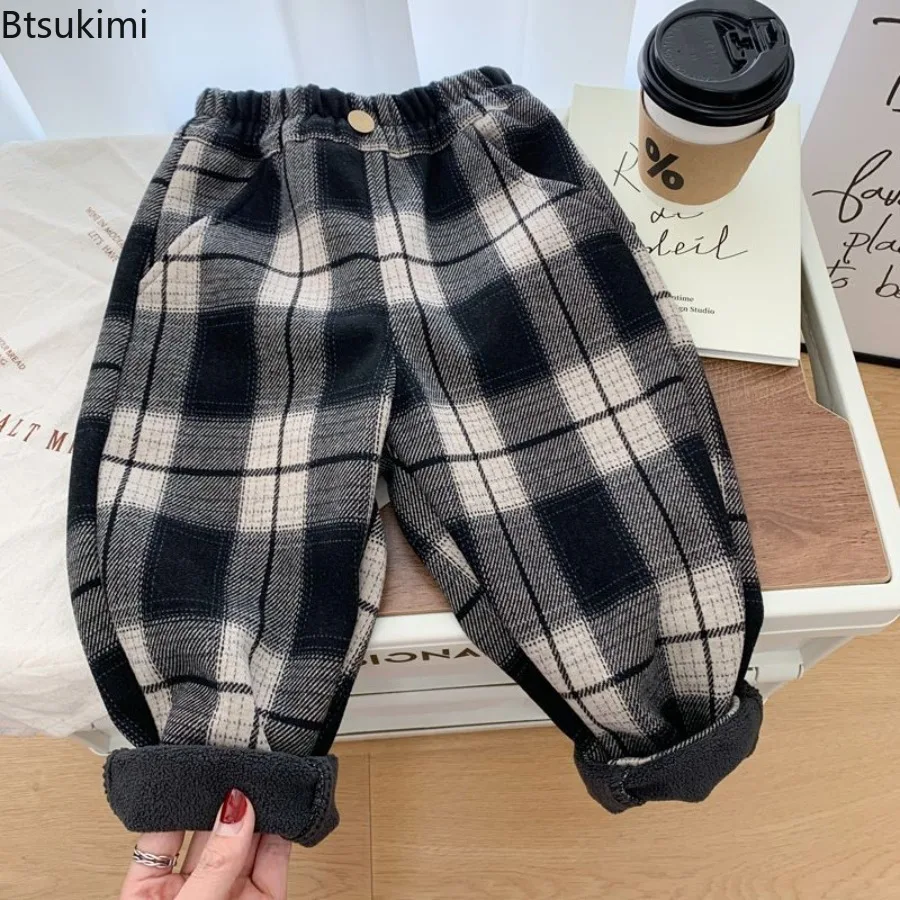 Winter New Boy's Thick Pants Kids Plus Velvet Warm Trousers Children Padded Cotton Long Pants Autumn Casual Sports Pants 2-10Y