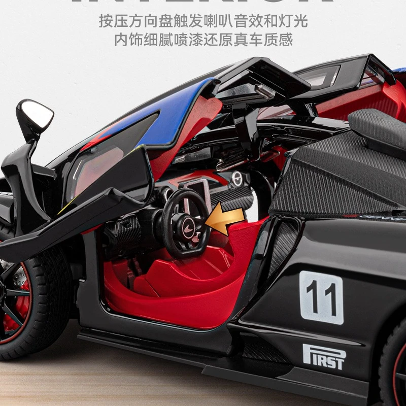 1:24 Senna DieCast Sports Car Model Toy Alloy Simulation Sound Light Pull Back Supercar Toys Vehicle For Gift