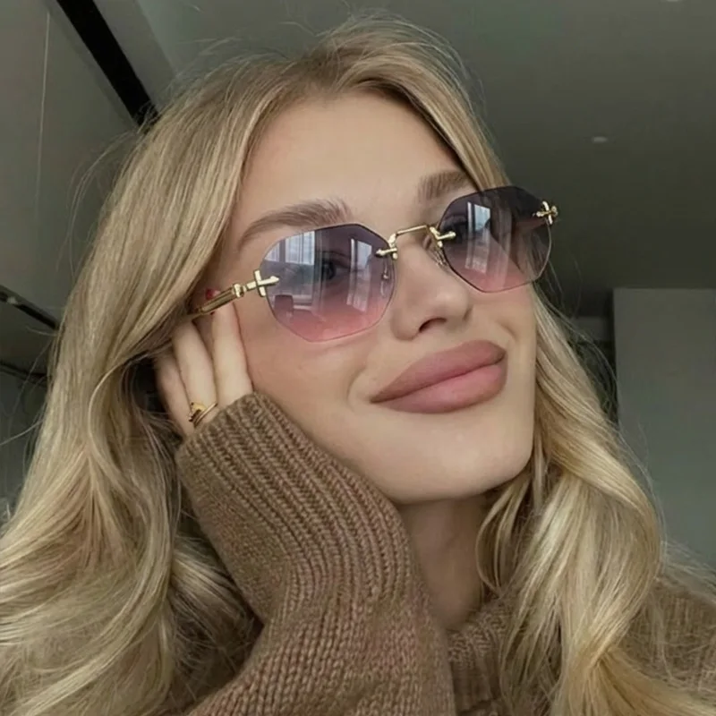 

Frameless Women's Sunglasses Retro Polygonal Sunglasses Men Fashion Marine Lens Glasses Outdoor Driving Y2K Sunglasses UV400