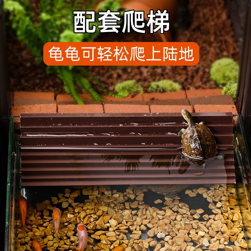 Резервуар для разведения черепахи Ящик для разведения воды и земной черепахи Экологическая среда Встроенный стеклянный резервуар Резервуар для черепахи из бразильской травы