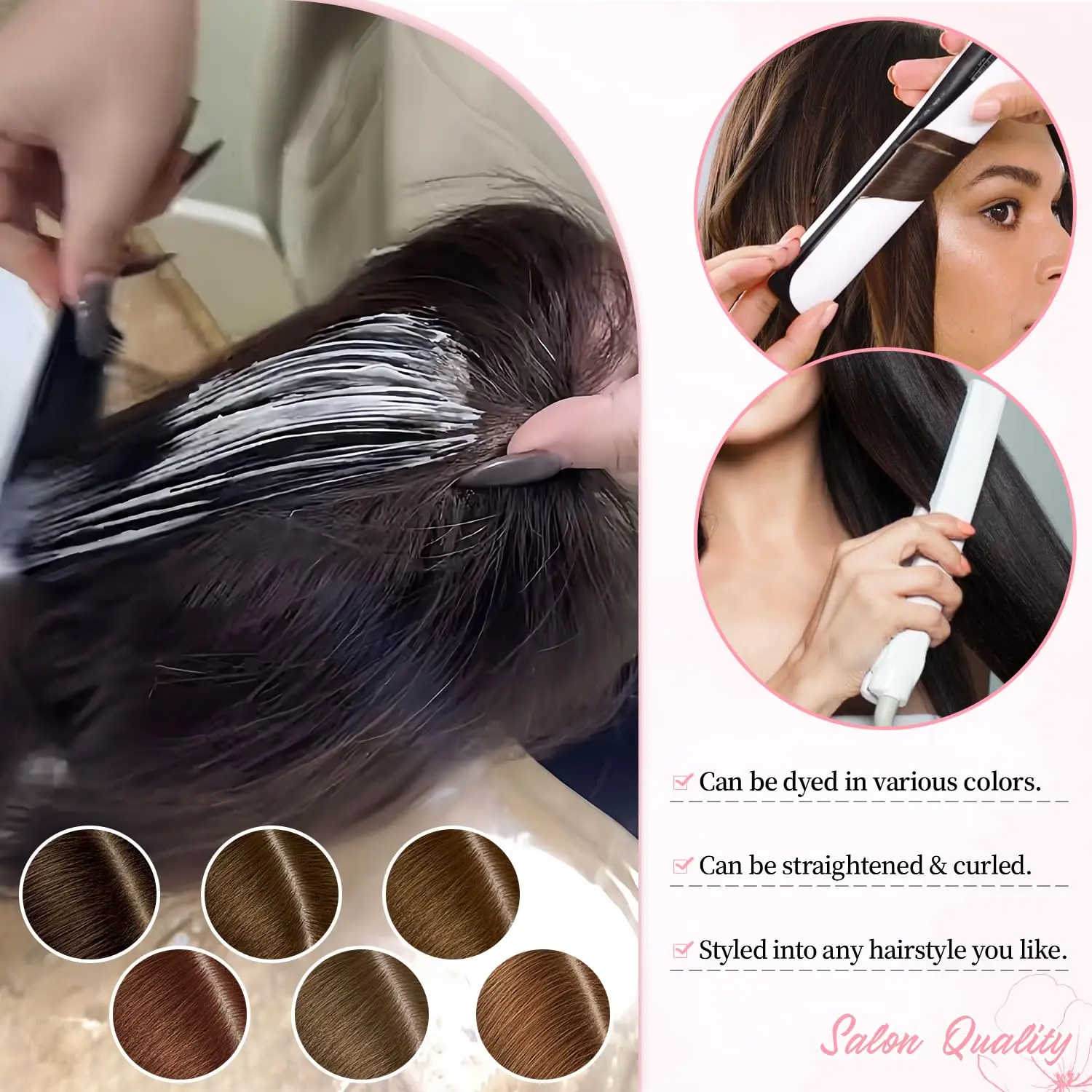 女性用バージン人毛ヘアピース、薄毛用ヘアピース、前髪なし、クリップ式ヘアピース、5x5インチモノトップベース、左分け