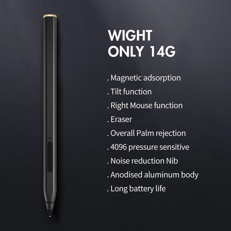 Pensil Stylus untuk Microsoft Surface Pro, pena 4096 kapasitif sensitif tekanan dapat diisi ulang dengan Palm Rejection MPP2.0 Tipe C