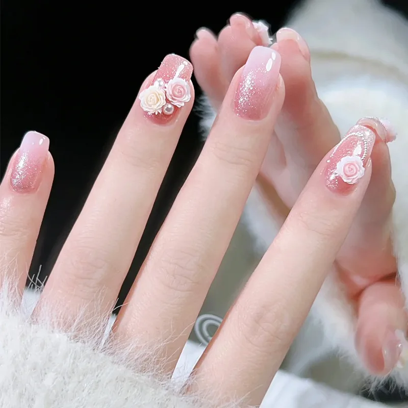 50PCS 6MM 8MM 3D Acrylic Chinese Rose Nail Art Charms Resin Flowers Accessories Material For Manicure Nails Decoration Supplies