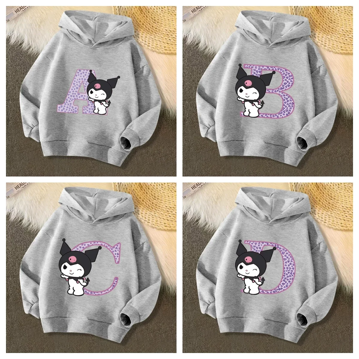 

Kuromi Anime Letter A-Z Children's Long-sleeved New Sanrio Autumn Hoodie Clothes Girly Heart Soft Clothes Kawaii Birthday Gift