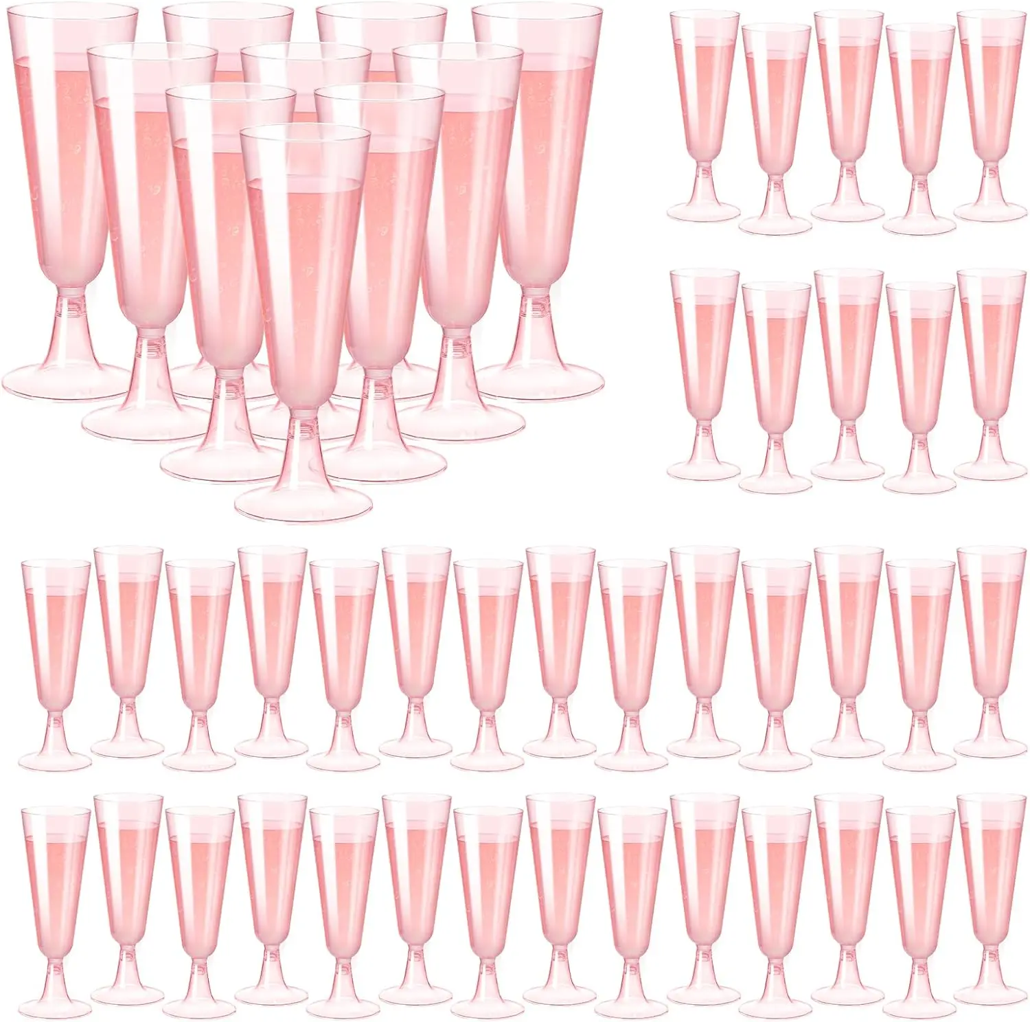 

Pink Champagne Flutes 40-Pack 5 oz Disposable Acrylic Cocktail Glasses for Wedding, Valentine's & Party