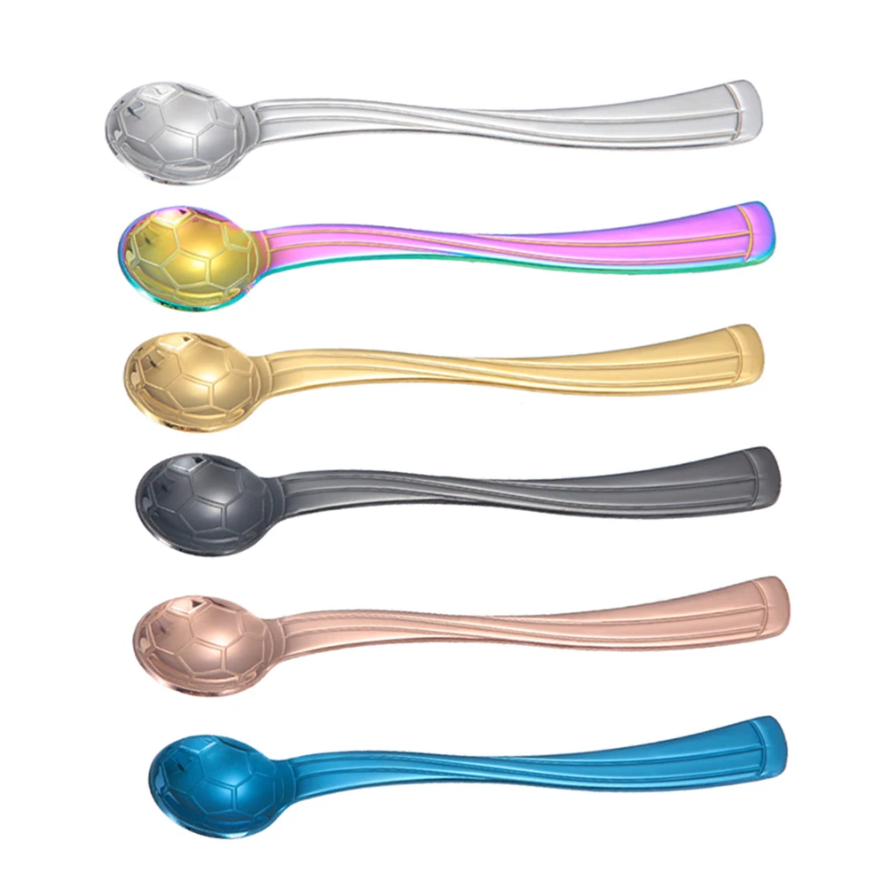 

6 Pcs Stainless Steel Children Spoons Soccer Ball Shaped Portable Coffee Tea Dessert Kitchen Utensils Bright Textured