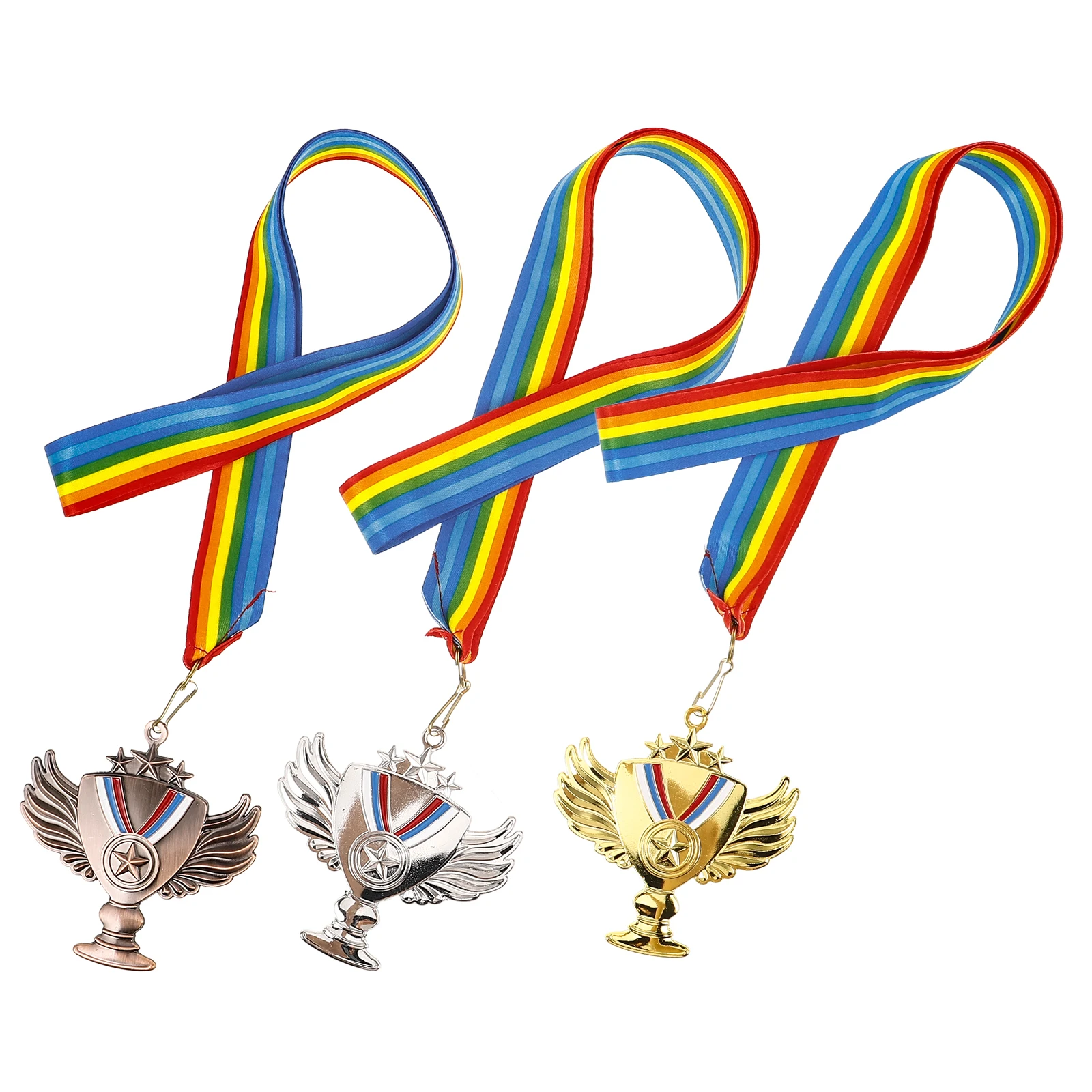 

3pcs Zinc Alloy Award Medals Kids Sports Winner Competition Party Favors Decorations Hanging Lanyard Metal Trophy Participation