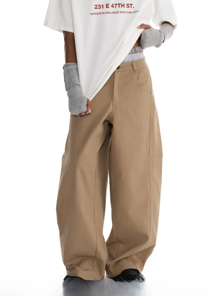 

Loopsoon, облегающие широкие брюки в американском стиле ретро, повседневные брюки с высокой талией, модные прямые хлопковые повседневные брюки