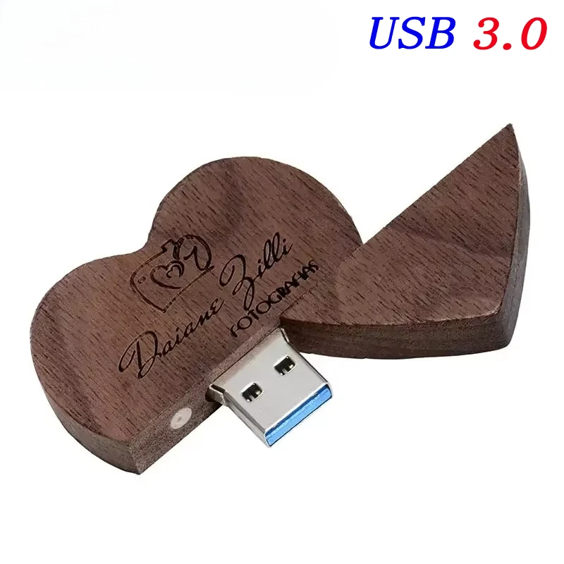 Wedding Love Free Custom Logo Wooden Gift Box USB 3.0 Flash Drive High Speed Pen Drive Maple Real Capacity Memory Stick 64GB