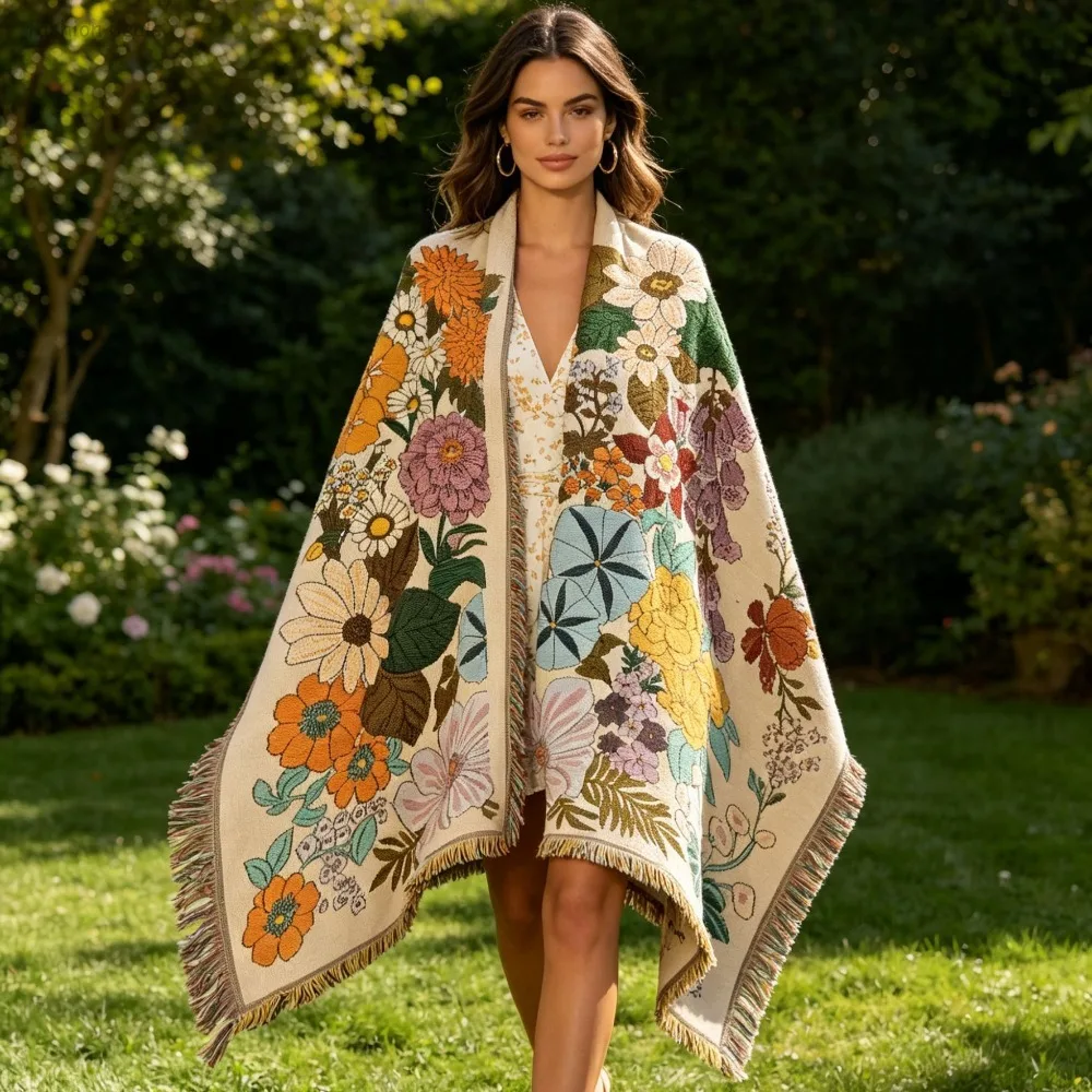 

Blossom Flowers Sofa Throw Blanket with Tassels Chair Cover Office Nap Blanket Tapestry Dual Use Outdoor Picnic Camping Blanket