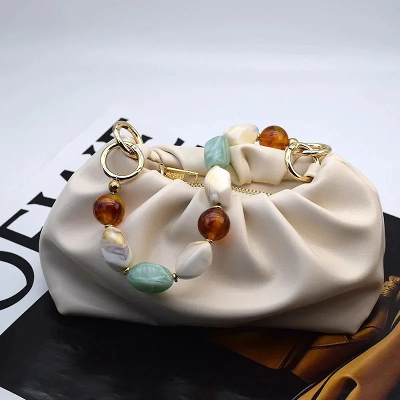 

New Woman Bag Accessory Black Beige Red Acrylic Resin Beads Parts Handcrafted Wristband Women Replacement Bag Handle Chain