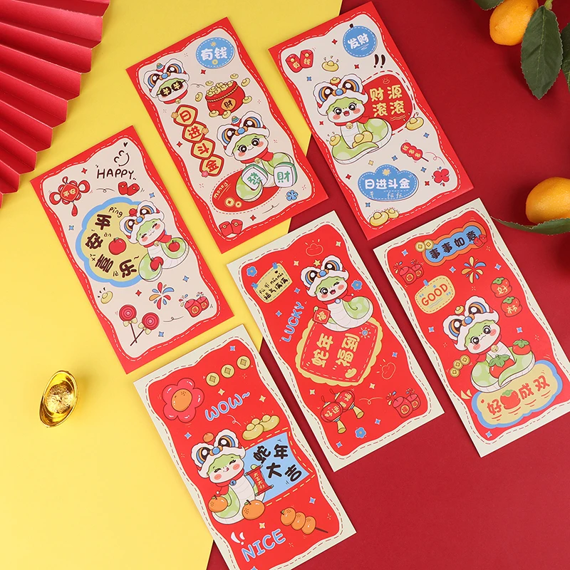 6Pcs Year Of The Snake Spring Festival Red Envelope Gift Chinese New Money Envelopes 2025 Paper Fengshui Hongbao Money Packets