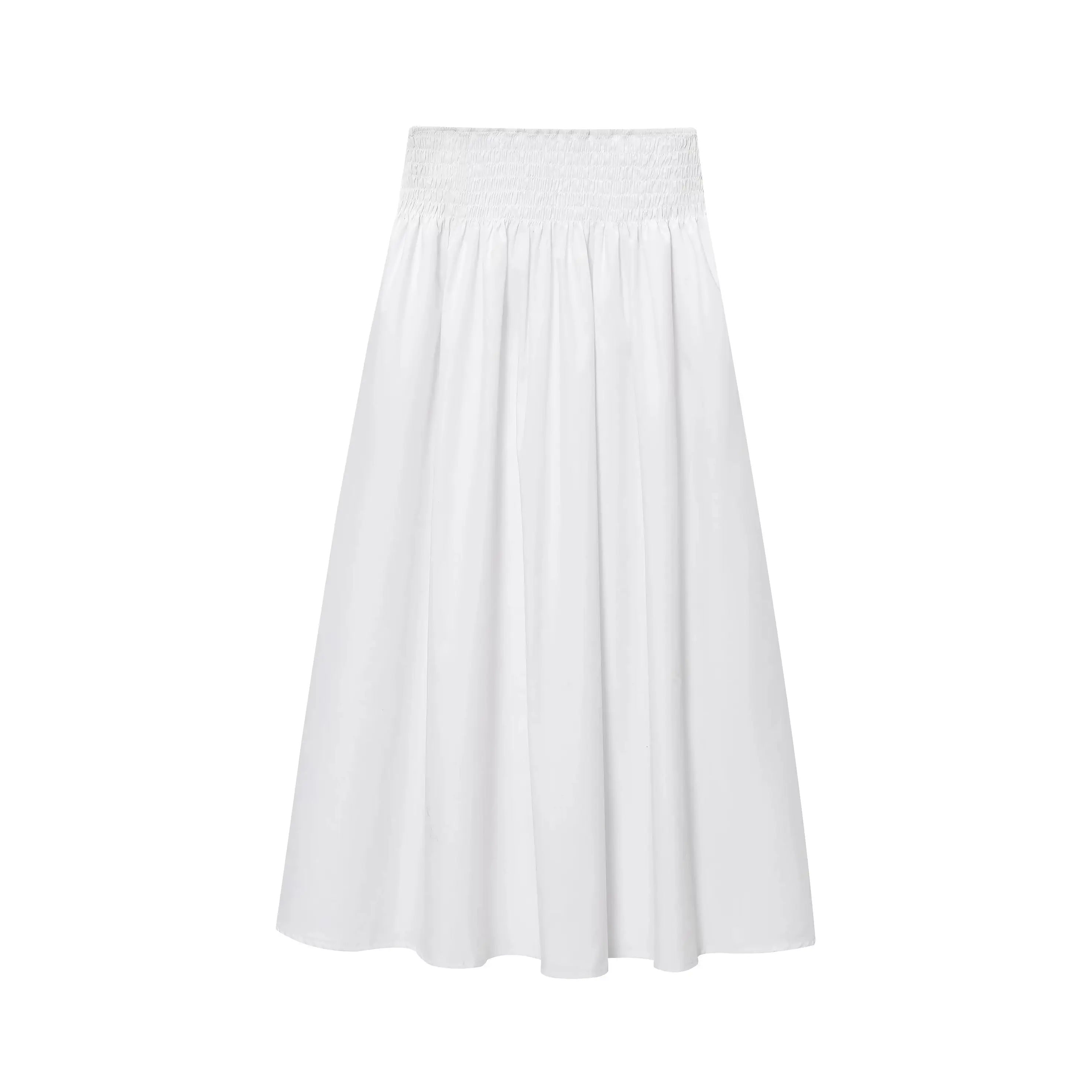 

KONDALA Chic White Elegant Holiday Casual Woman Pleated Skirts Fashion 2025 Summer Beach Elastic Waist A-Line Mujer Long Skirts