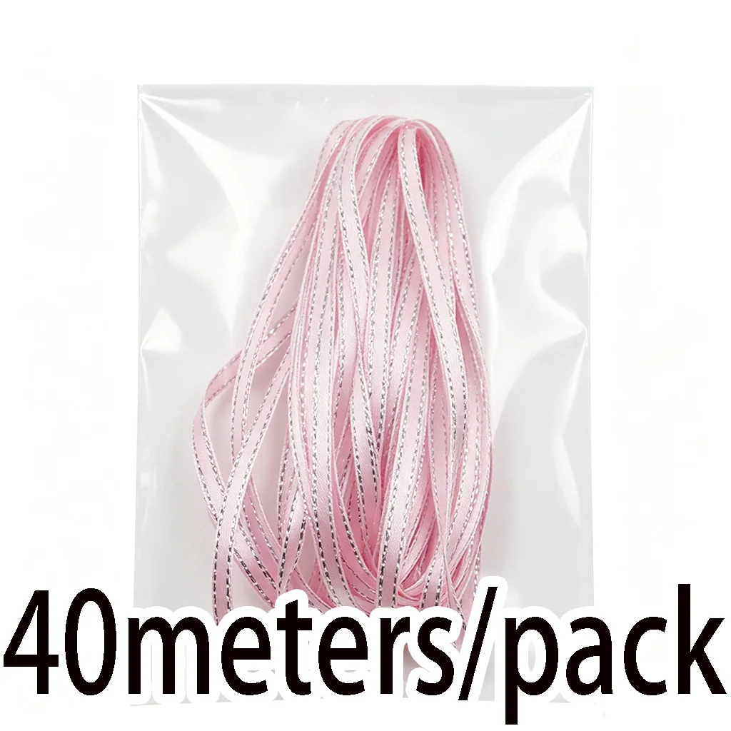 (40 Meters/Lot) 3mm Silver Edge Satin Ribbon Lace Fabric DIY Jewelry Decorative Accessories Key Bag