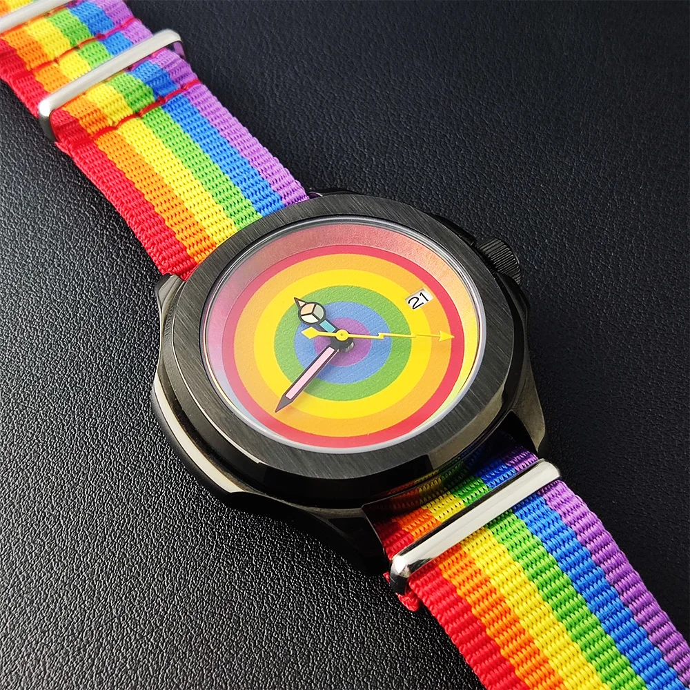 44 mm NH herenhorloge Creatief regenboog 35 horloge Roestvrij staal saffierglas 36 horloges voor heren 36/35 Automatisch uurwerk