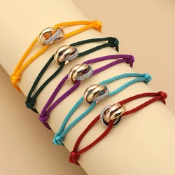 3 Color Metal Buckle Shiny Zircon Bracelet Adjustable Size Rope Bracelet For Women Men Simple Fashion Jewelry Daily Wear