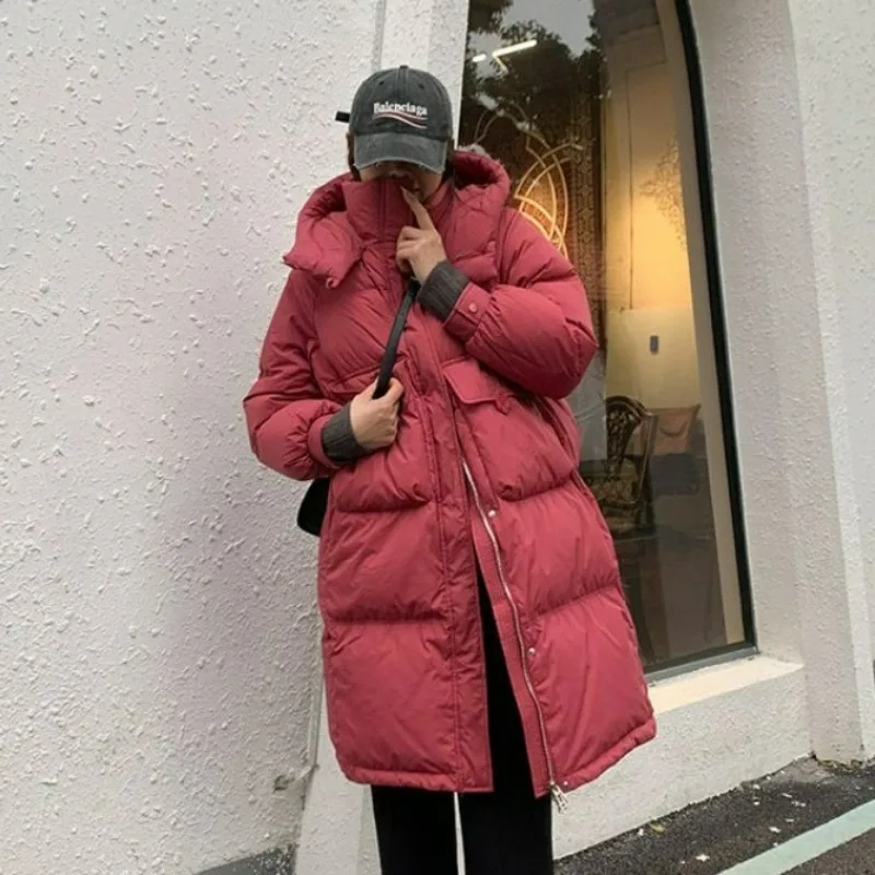 2023 neue Frauen Daunen jacke Wintermantel weibliche mittellange Version Parkas lose dicke warme Outwear Mode Nische Kapuzen mantel