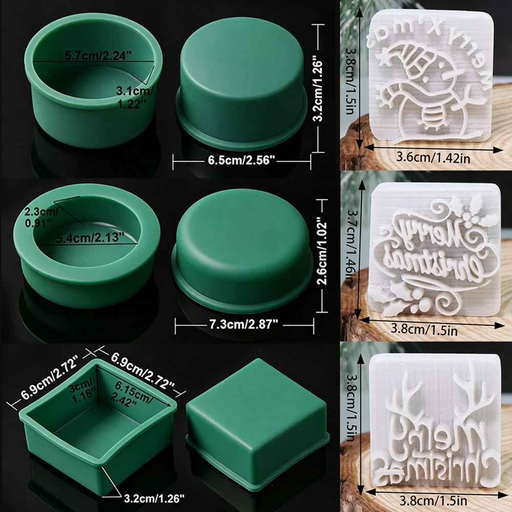 Christmas Soap Silicone Molds Set, 3Pcs Silicone Soap Making Molds with 5Pcs Christmas Pattern Stamp Molds for DIY Handmade Soap