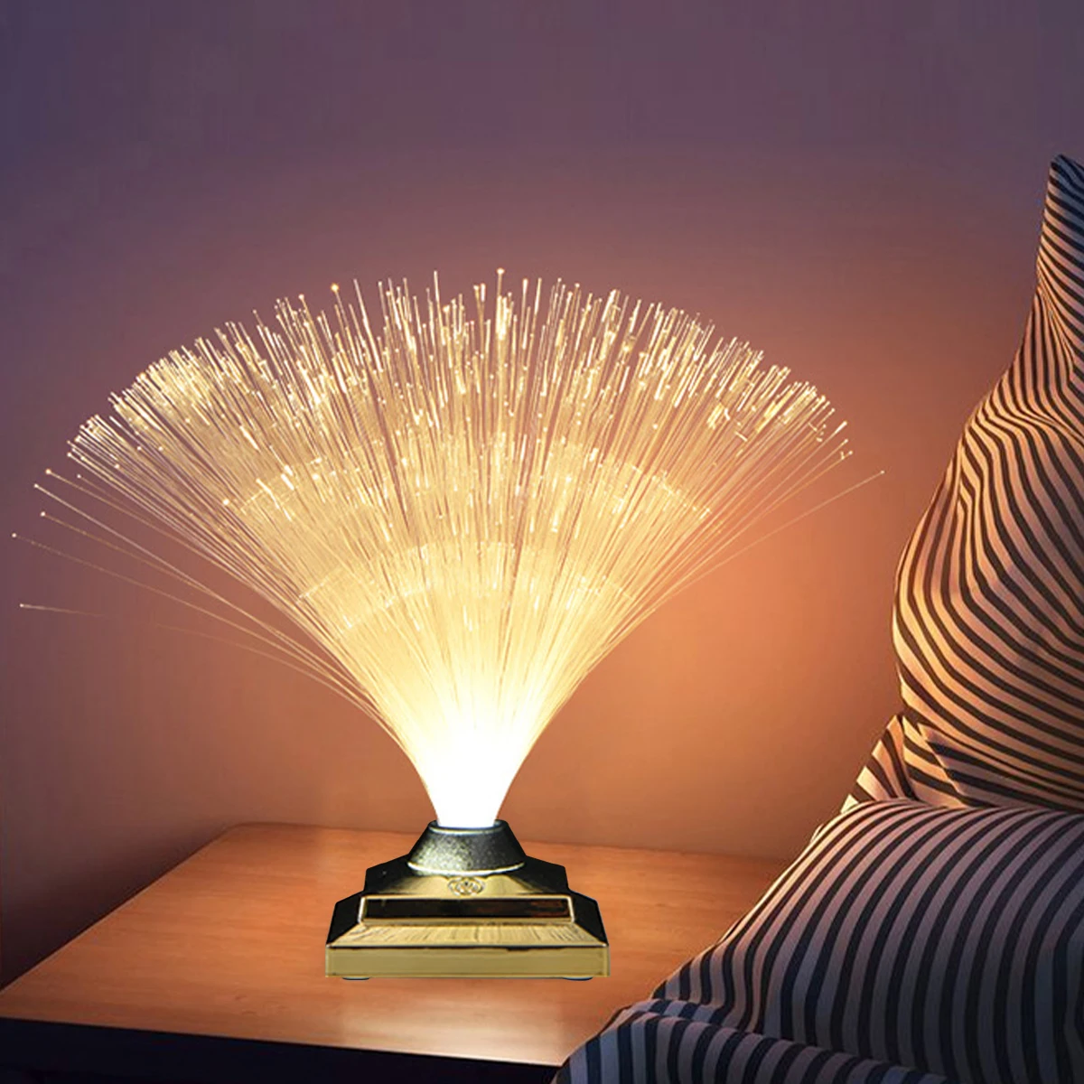 Lampe LED à Fibre Optique Rechargeable par USB, Centre de Table avec Télécommande, Veilleuse de Table
