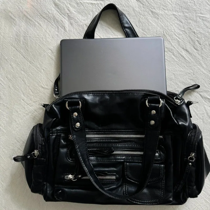 

Сумка в стиле панк с карманом на молнии, женская сумка из мягкой кожи, трендовый дизайн, сумки на плечо, большая вместительная сумка, мотоциклетные сумки через плечо