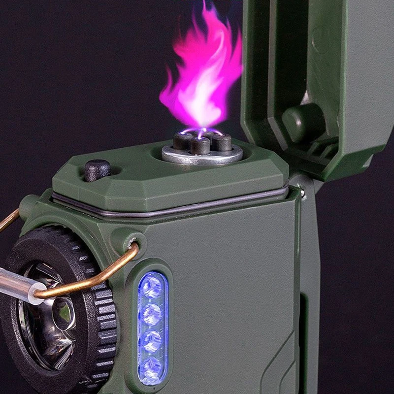 Outdoor Multifunctional Windproof Dual Arc Lighte r Flashlight Strong Light Charging Small Portable Emergency Lighting