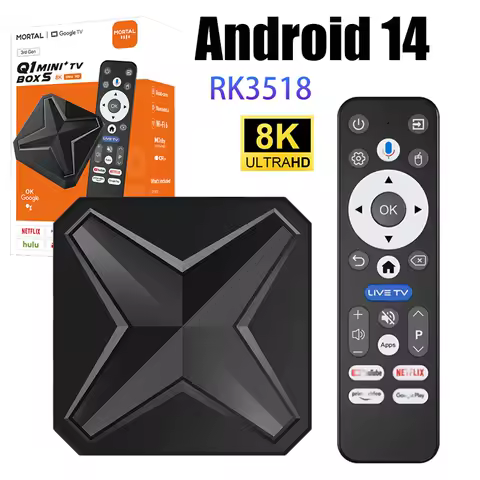 Smart TV Box Q1 MINI+ Android 14 8K BT5.4 Wifi6 Voice Remote Control Media Player Home Rockchip RK3518 Android Set Top Box