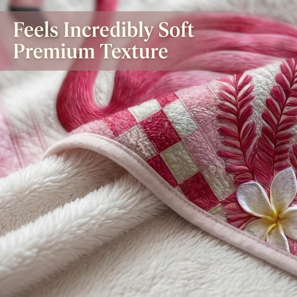 1PC Tropical Flamingo with Frangipani Flowers Thickened Flannel Blanket, Cozy Fleece Throw, Perfect Gift for Adults Boys Girls