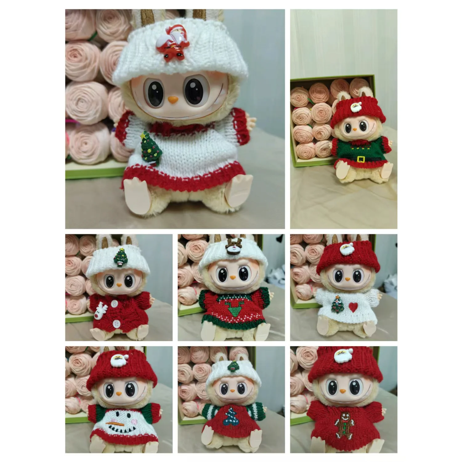 Per 15-17 Cm V1v2 Labubu Vestiti Vestito Labubu Seduto Vestito Di Natale Festa Orso Etichetta Cappello Bambole Accessori Decorazione Carino