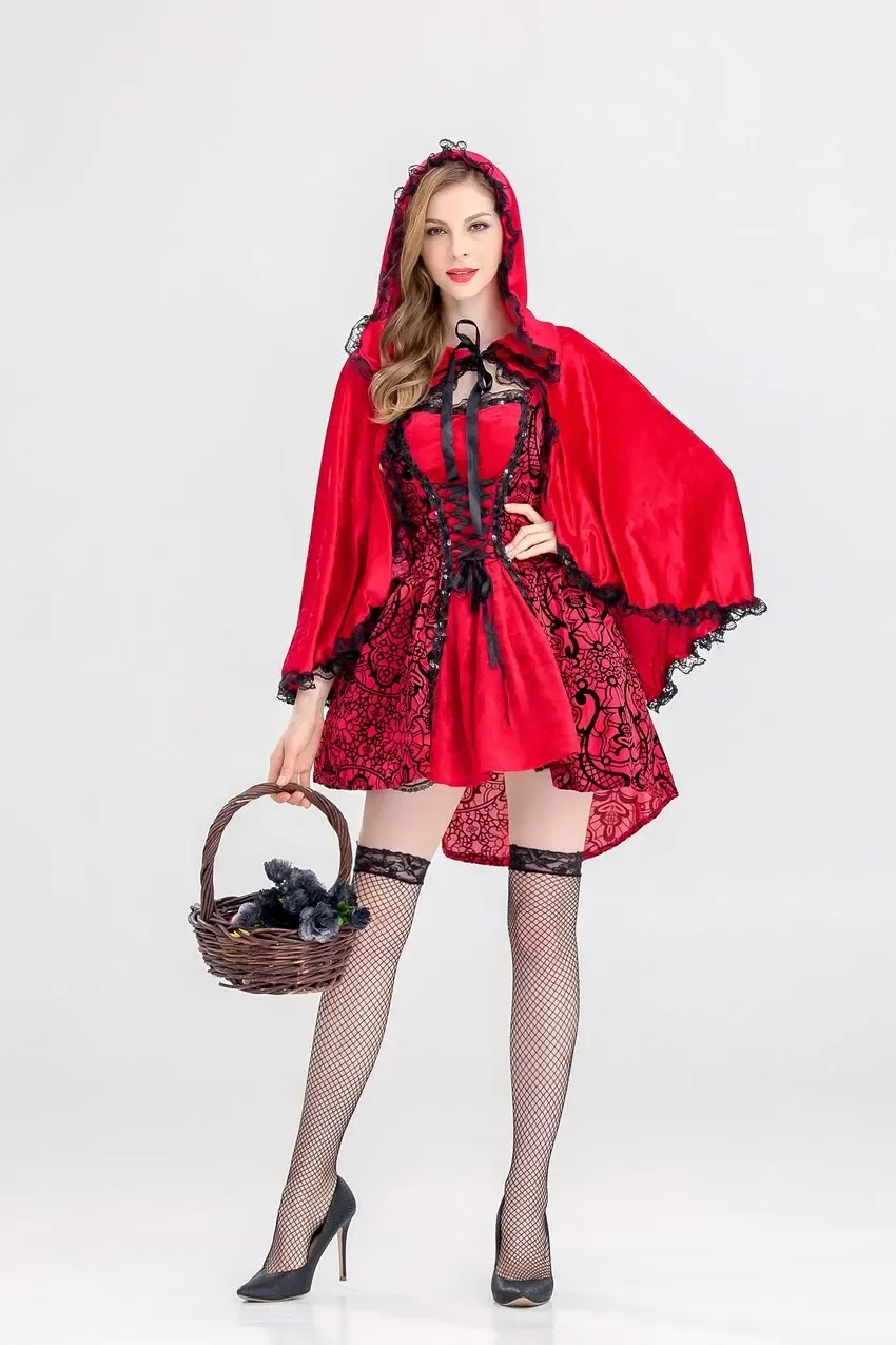 Fairy Tale Princess Halloween Adult Little Red Riding Hood Costume Party Cosplay Fancy Dress With Clo'ak Size S M L XL