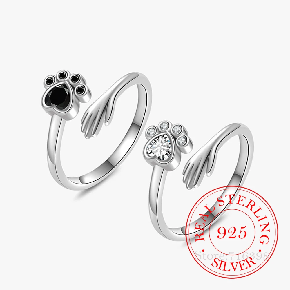925 Sterling Silver Jewelry Vintage Cute Cat Paw Hug Finger Rings for Women Wedding Party Jewelery for Girls Friends Gift