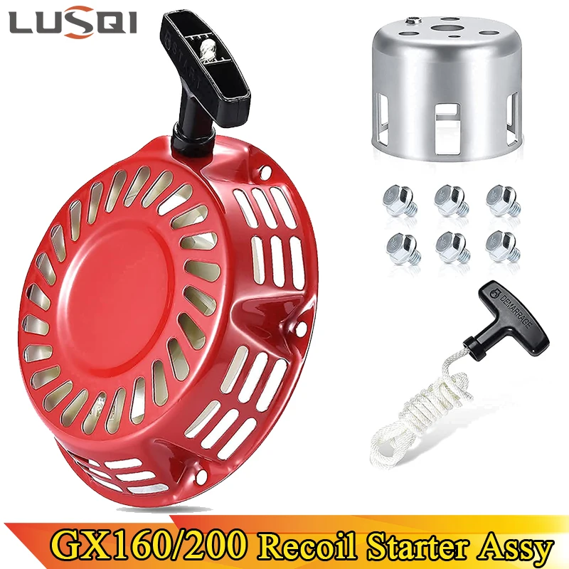 

LUSQI Recoil Starter + Sleeve + 6 Screws+Spare Handle For Honda 168F 170F GX120 GX140 GX160G X200 163CC 196CC Engine Lawn Mower