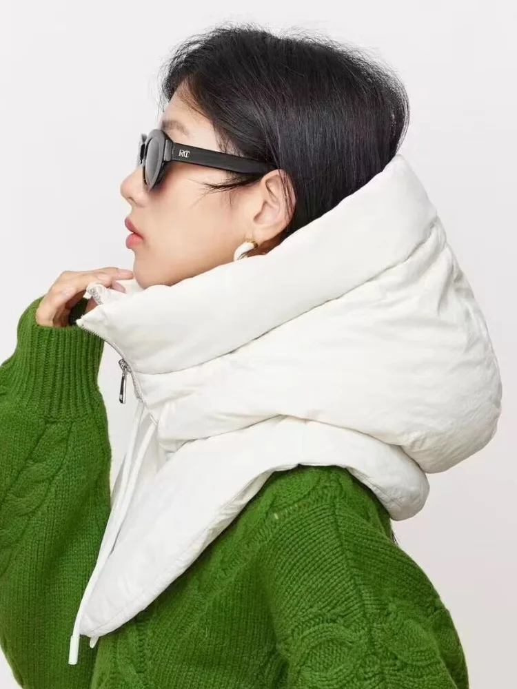 Thickened down Cotton Winter Hat Couples Style Warmth Retention Fake Collar Head Cover Windproof Drawstring for Men And Women