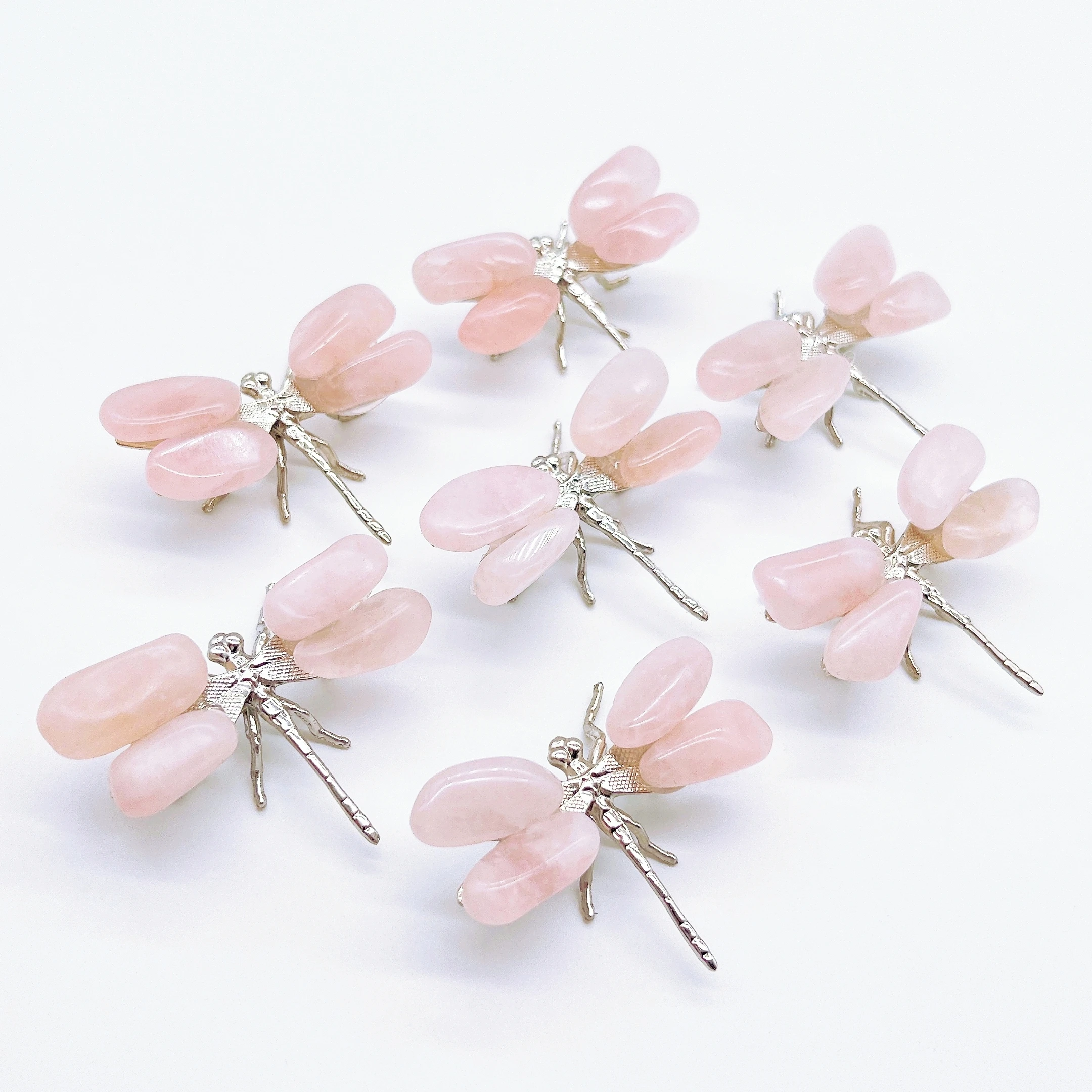 1PC Pink Dragonfly Spar Figurine Craft Handmade Natural Rose Quartz Stone Butterfly Reiki Healing Home office Decoration Gift