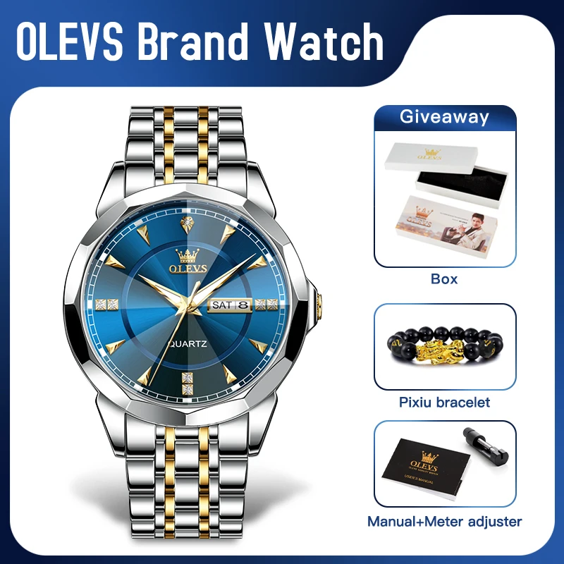 ساعة OLEVS 9977 للرجال ماركة أصلية ساعة كوارتز للسيدات والسادة مقاومة للماء مضيئة لتاريخ اليوم مع صندوق هدايا #2