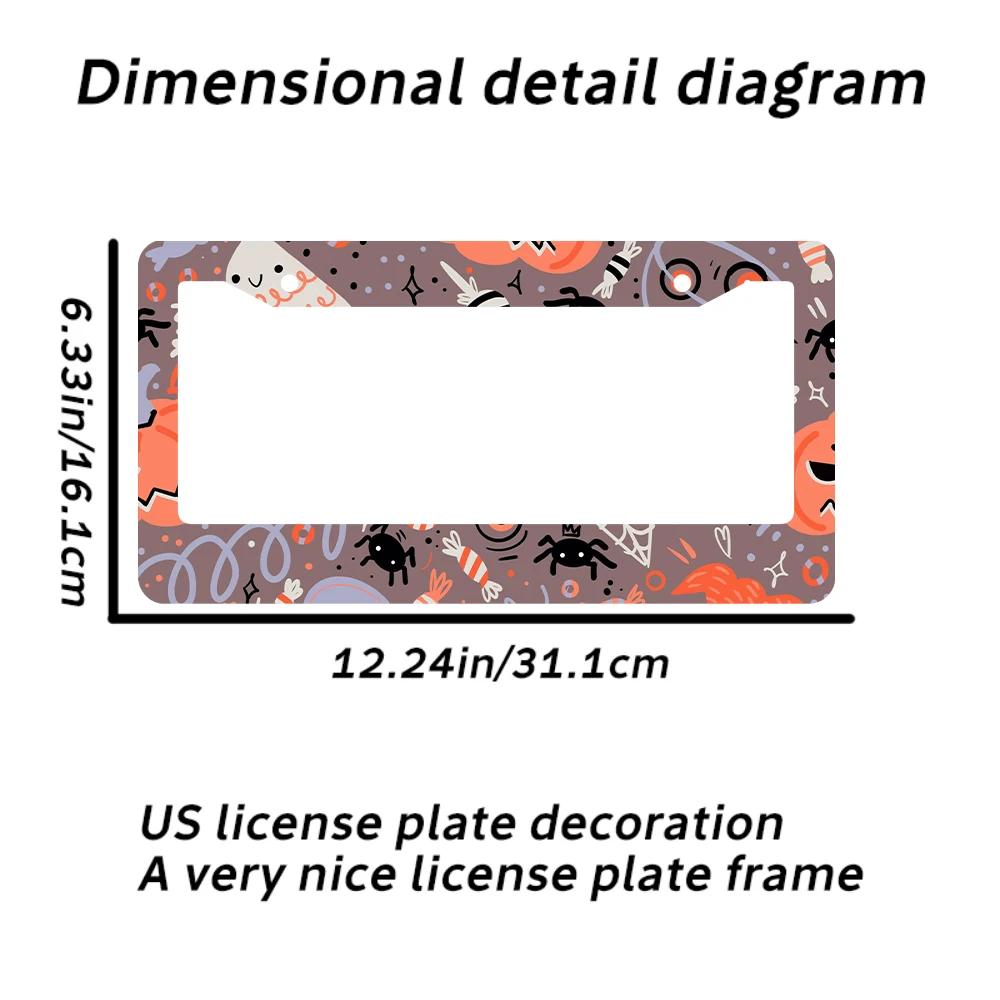 1 قطعة إطار لوحة ترخيص بفتحتين على شكل عنكبوت اليقطين للهالوين، لون بني، مادة ألومنيوم، 6 × 12 بوصة، مع شاشة