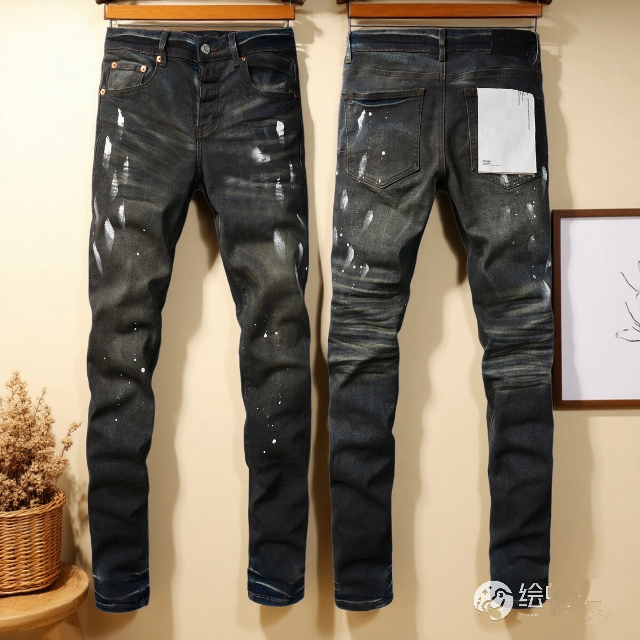 

Американские джинсы High Street Рваные черные брендовые брюки для мужчин Модные повседневные рваные джинсовые узкие джинсы Брюки