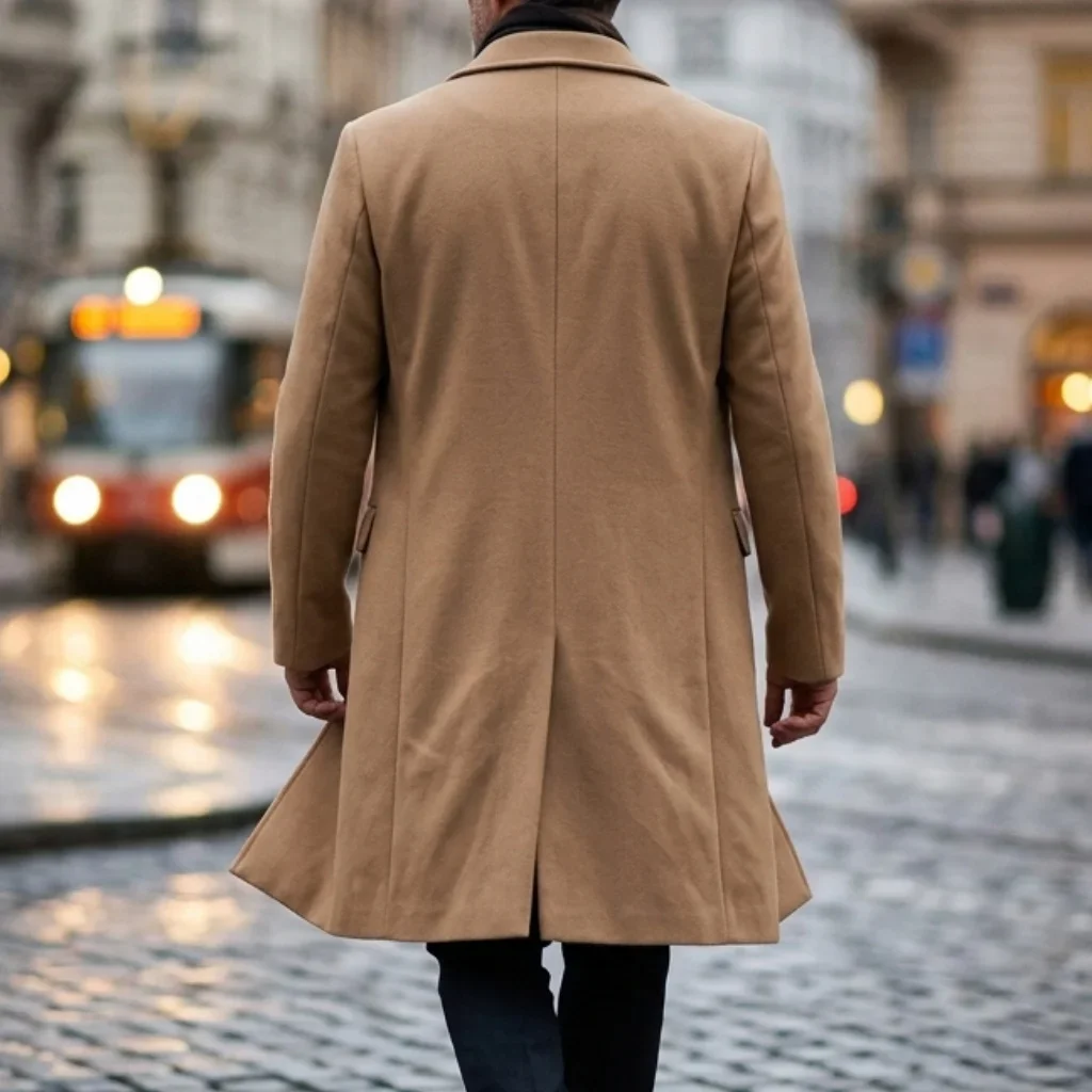 Neuer Winter-Herren-Doppelreihiger Trenchcoat Knielang Multi-Taschen Warme Streetwear Business Casual Oberbekleidung Garib-Stil – Detail 10